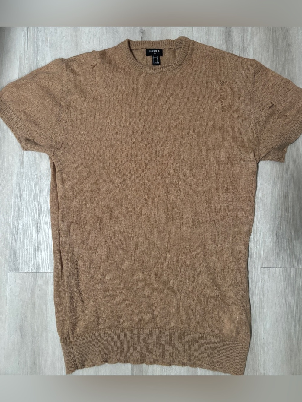 Forever 21 tan frayed synthetic short sleeve sweater size L
